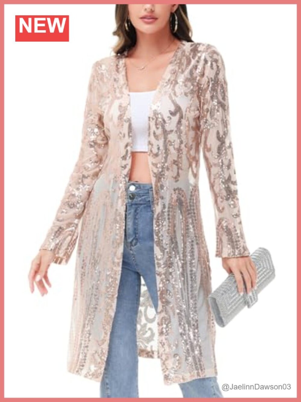 Women's Sparkly Sequin Cardigan Long Sleeve Open Front Glitter Kimono